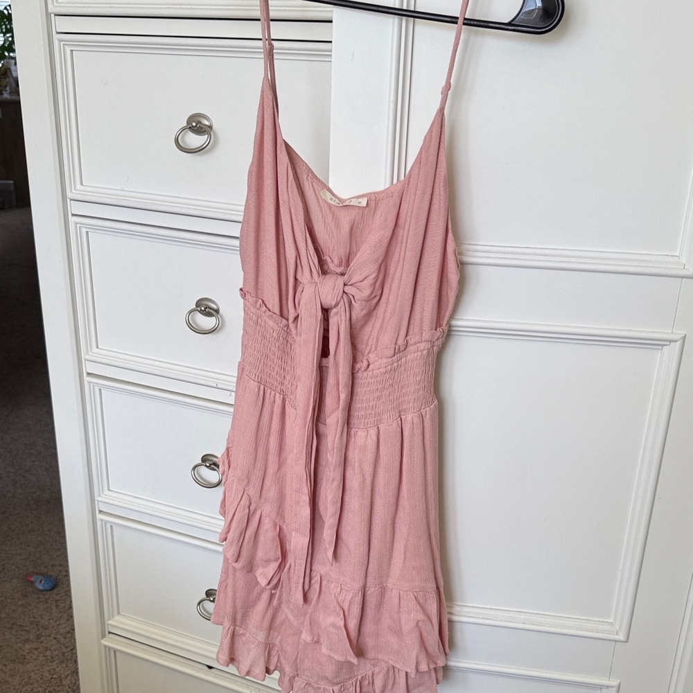 Pink Tie-Front Spaghetti Strap Romper